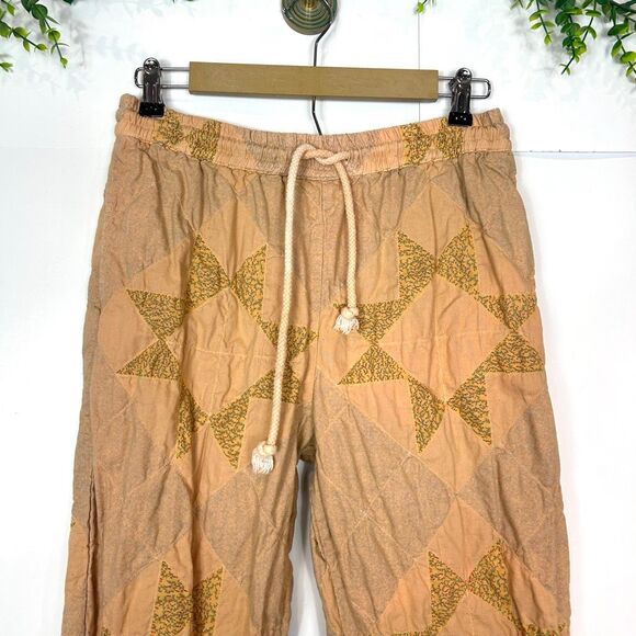 Kimchi Blue Sunita Jogger Pants Patchwork Small Tan Yellow Quilted Cotton Print - Picture 12 of 14